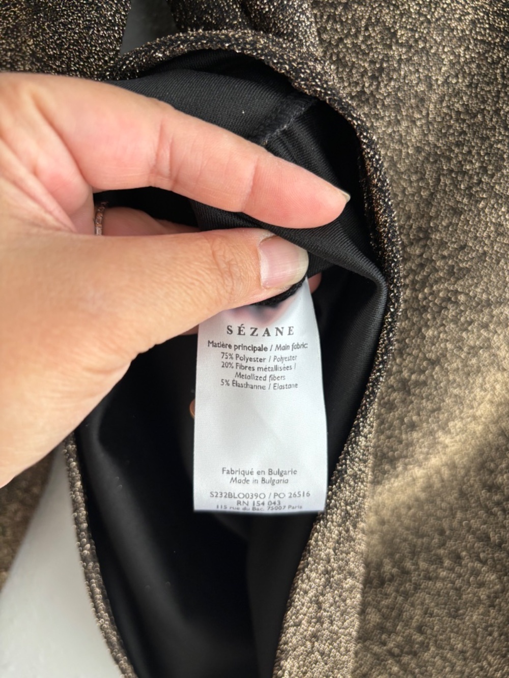 Sezane Black Gold Metallic Omaya Turtleneck Long Sleeve Blouse - Size M - Picture 4 of 6